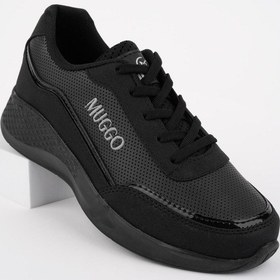 Resim Muggo Coco Garantili Kadın Ortopedik Günlük Bağcıklı Şık Rahat Sneaker Spor Ayakkabı Siyah 