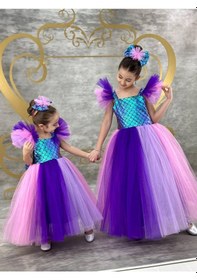 Resim Ay Kids Kız Çocuk Deniz Kızı Temalı Kabarık Tütü Elbise Parti Elbisesi 1405mor Mor 