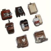 Resim 8 Adet Retro Kahve Temalı Akrilik Kitap Ayracı Klipsleri – Kahve Fincanı, Çekirdekleri ve "İyi Sabah Kahve" Tasarımlı Vintage Ofis & Okul Malzemeleri Düzenleyici – Kırtasiye, Günlükler ve Not Dosyaları, Kahve Barı Aksesuarları için Mükemmel 