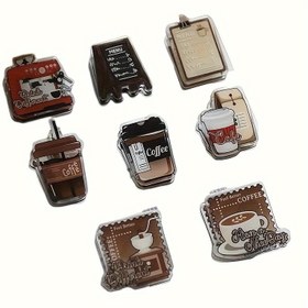 Resim 8 Adet Retro Kahve Temalı Akrilik Kitap Ayracı Klipsleri – Kahve Fincanı, Çekirdekleri ve "İyi Sabah Kahve" Tasarımlı Vintage Ofis & Okul Malzemeleri Düzenleyici – Kırtasiye, Günlükler ve Not Dosyaları, Kahve Barı Aksesuarları için Mükemmel 