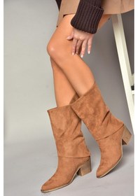 Resim Fox Shoes T936042502 Taba Kalın Alçak Topuklu Kadın Bot Taba-Süet Taba 