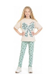 Resim Modanino Kız Çocuk Fiyonk Baskılı-taytlı Alt-üst Takım 3-10 Yaş 12552 Mint 