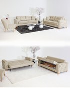 Resim Velura Home & Living Nola Koltuk Takımı 3+3+1+1 & Bazalı Yataklı Koltuk & Kanepe - Keten 