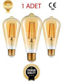Resim YTE Armut Kateli Rustik 2700 K Sarı Led Filament Bulb 50 Bin Saat Garantili Dekoratif E27 Duy 4 W Dekora 