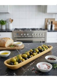 Resim Bambu Uzun Zeytinlik & Sunum Tabağı Balsa Doğal Kahvaltılık Servislik Açık Kahverengi 