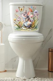 Resim Sevimli Fare Kelebek ve Çiçekler Temalı Klozet Sticker Banyo Sticker 