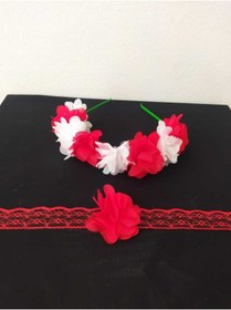 Resim RY tasarım 10 Adet Kırmızı Beyaz Nedime Tacı Ve Bilekliği 20 Parça 