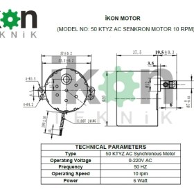 Resim İkon Teknik İKON TEKNİK AC SENKRON MOTOR 50 KTYZ 6 Watt 10 RPM 220 Volt KULUÇKA ÇEVİRME MOTORU - VİYOL MOTORU 