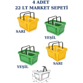 Resim 4 adet 22Litre Market ve Alışveriş Sepeti, Saplı Market Sepeti R5 