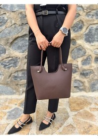 Resim Just Polo Günlük Kombinlere Uygun Kadın Yeni Sezon Yumuşak Deri Lüks El Çantası Shopper Kahverengi 
