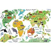 Resim Shineyee Eğitici Hayvan Figürlü Duvar Çıkartması: Çocuklar İçin Renkli Dünya Haritası 