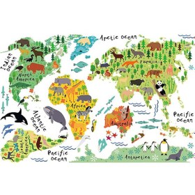 Resim Shineyee Eğitici Hayvan Figürlü Duvar Çıkartması: Çocuklar İçin Renkli Dünya Haritası 