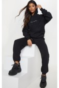 Resim DUBU BUTİK Pretty Eşofman Takımı Sweatshirt Jogger - Siyah Baskılı Kapüşonlu Oversize Şardonlu Lastik Paça 