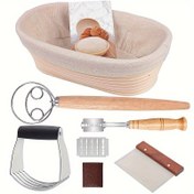 Resim 11/12 Parça Oval Ekmek Mayalama Sepeti Seti, Banneton Mayalama Sepeti + Danimarka Hamur Çırpıcı + Ekmek Çizme Lame + Paslanmaz Çelik Kazıyıcı, Ekşi Hamur Araçları Kiti, Pişirme Hediyeleri 