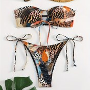 Resim Kadınlar için Yılan ve Leopar Desenli Ayrık Bikini Mayo 