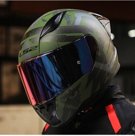 Resim Kask Gökkuşağ + Ls2 Rapid 2 Race Thunder Birds Kask Gri - Mat Siyah -Yeşil 