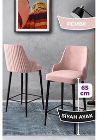 Resim Canisa Tera Serisi 4 Pembe Sandalye 65 Cm Ada Mutfak Bar Sandalyesi Babyface Kumaş Siyah Metal Ayaklı Sandalye Pembe Ayaklar Siyah 
