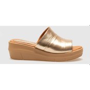 Resim Hakiki Deri Gold Kadın Dolgu Topuklu Terlik-gold Altın 