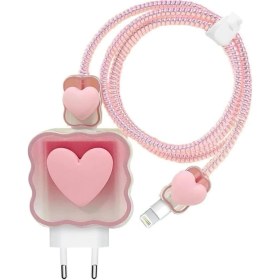 Resim Storemax Psr Aksesuar (5960) Pembe Kalp Şarj Aleti Kılıfı, Şarj Kablosu Örme Aparatı, Toparlayıcı, Kablo Koruyucu 18W/20W ile Uyumlu 