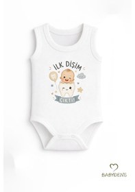 Resim Babyden's İlk Dişim Çıktı Baskılı Kolsuz Bebek Body %100 Pamuk Unisex Diş Buğdayı Konsept Çıtçıtlı Zıbın Beyaz 