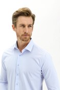 Resim Uçuk Mavi Uzun Kol Slim Fit Desenli Pamuklu Gömlek Kigili