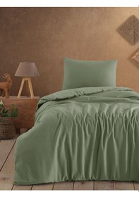Resim Yeşil %100 Pamuklu Lastikli Çarşaflı Tek Kişilik Nevresim Takımı 