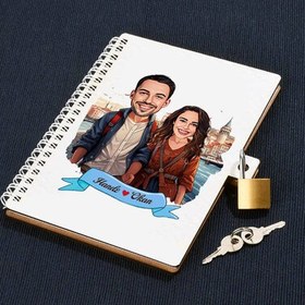 Resim Güzel İstanbul ve Aşkımız Karikatürlü Kilitli Defter 
