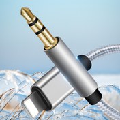 Resim Premium Lightning'dan 3.5mm Jack AUX Ses Kablosu - iPhone 14, 13, 12, 11 & Araba Kulaklıkları için Altın Kaplama Bağlantı Noktaları ile Dayanıklı Örgülü Kablo - Şık Gümüş Kaplama 