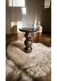 Resim Wood Wooden Ahşap Tekli Mantar Yan Sehpa Modern Ceviz Renk Fiskos Kahverengi 