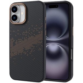 Resim İphone 16 Plus Uyumlu Magsafe Şarj Özellikli Karbon Fiber Tasarımlı Zore Vave Kapak Gold 