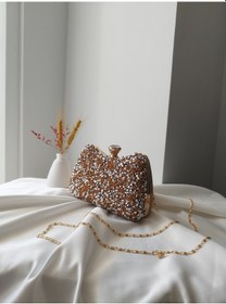 Resim Vivazzaluxe Kristal Taşlı Kadın Abiye, Clutch Çanta Bronz 