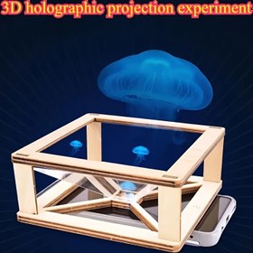 Resim Ahşap DIY 3D holo grafik projeksiyon kiti, bilim fuarı projesi için bilimsel deney, öğrenci eğitimi holo grafik proje sunum aracı, optik bilim eğitim malzemeleri 
