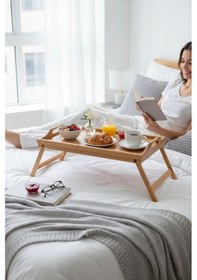 Resim Bambu Açılır Kapanır Ayaklı Tepsi Premium Büyük Boy 50x30 Cm At5030 Kahverengi 