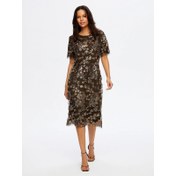 Resim Faik Sönmez Boncuk Ve Payet İşli Çiçek Desenli Kısa Kollu Kadın Abiye Elbise UW26ABY008 (UW26ABY008) 