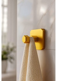 Resim 2 Adet Premium Gold Alüminyum Banyo Mutfak Havlu Bornoz Askısı Yapışkanlı Altın 