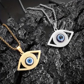Resim Tek adet Zarif Paslanmaz Çelik Mine Mavi Nazar Boncuğu Şeytan Gözü Kolye Bayanlar Günlük Basit Davet Parti Moda Çekicilik Trend Amulet Takı Hediye 
