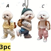 Resim 2D Düz 3 Adet Sevimli Teddy Köpek Sırt Çantası Şansları - Akrilik Karikatür Anahtarlık Pendants, Yeşil Örgü Şapka ve Kahverengi Sırt Çantası Tasarımı ile Moda Araba Aksesuarları, Erkek Anahtarlıkları, Sırt Çantaları ve Anahtarlar için Mükemmel, Sevimli Köpek Aksesuarları 