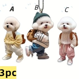 Resim 2D Düz 3 Adet Sevimli Teddy Köpek Sırt Çantası Şansları - Akrilik Karikatür Anahtarlık Pendants, Yeşil Örgü Şapka ve Kahverengi Sırt Çantası Tasarımı ile Moda Araba Aksesuarları, Erkek Anahtarlıkları, Sırt Çantaları ve Anahtarlar için Mükemmel, Sevimli Köpek Aksesuarları 