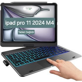 Resim Fogy Apple Ipad Pro 11 M4 2024 11 Inç Klavyeli Kılıf 360 Dönebilen Rgb Tuşlu Touchpad Kılıfı 