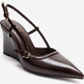Resim LuviShoes CELIA Kahverengi Cilt Sivri Burunlu Kadın Dolgu Topuklu Ayakkabı 