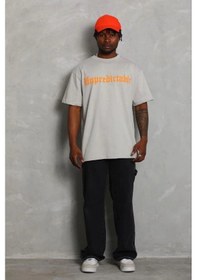 Resim Erkek Baskılı T-shirt Kısa Kol Bisiklet Yaka Regular Fit Rahat Kalıp Günlük Tişört - Gri Gri 