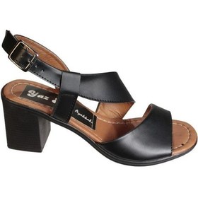 Resim Kadın Siyah Cilt 5cm Kalın Topuklu Arkası Açık Sandalet 001 