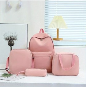 Resim Meridiangoods Pembe 4 Adet Sırt Çantası Çapraz Vücut Çanta Seti Kadın Erkek Büyük Kapasiteli Okul Çantası Pembe 
