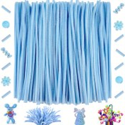 Resim 50 adet/100 adet/300 adet Kabartmalı Mavi Boru Temizleyici El Sanatları Seti ile Çevrimiçi Eğitim Kılavuzu, Chenille Saplı Çiçekler DIY Sanat Malzemeleri Proje Dekorasyonu için - Anneler Günü Mezuniyet ve Tatil Hediyesi 