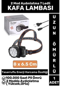 Resim Profesyonel Kamp Avcı Balıkçı Deprem Güçlü Işık 2 Mod Aydınlatma Şarjlı 7 Led'li Kafa Lambası Çok Renkli 