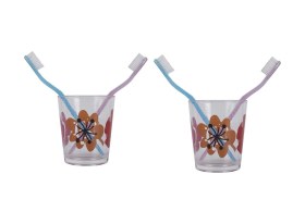 Resim 2 Adet Diş Fırçalık Ve Macun Kabı Kırmızı Papatya Akrilik 8x8x9cm Banyo Seti Çok Renkli 