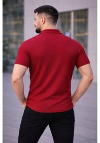 Resim Erkek Waffle Kumaş Kısa Kollu Düğmeli Açık Yaka Regular Fit Gömlek - Kırmızı Kırmızı 