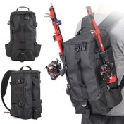 Resim 1 adet 43.94cm x 21.84cm x 17.78cm Siyah Balıkçılık Sırt Çantası, 2 Çubuk Tutucu ile - 17.4L Büyük Dolap, Alabalık Balıkçılığı Ekipmanları, Kamp, Yürüyüş ve Açık Hava Aktiviteleri için, Polyester Kumaş, Kamp Ekipmanları | Modern Sırt Çantası | Dayanıklı Sırt Çantası 