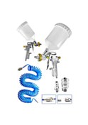 Resim Havalı Üstten Depo 1,3mm Boya Tabancası,Spiral Hava Hortumu 15mt 