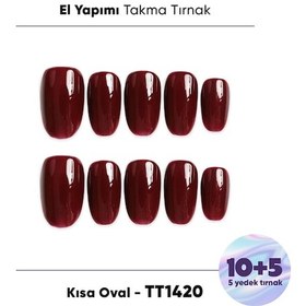 Resim 15'li Bordo Kısa Oval Tt1420 Tekrar Kullanılabilir El Yapımı Protez Takma Tırnak M 